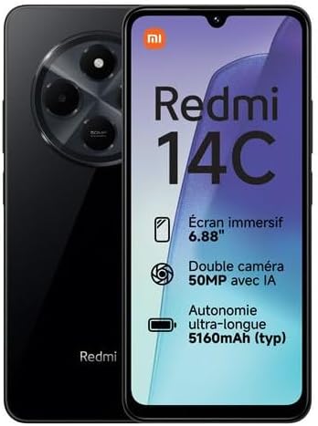 XIAOMI Redmi 14C - Smartphone de 8+256GB, Pantalla de 6.88” 120Hz LCD HD+, MediaTek Helio G81 Ultra, cámara Dual con IA de 50MP, 5160mAh, NFC, Negro