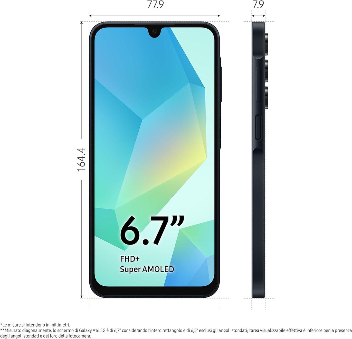 Samsung Galaxy A16 5G, Smartphone Android 14, Display Super AMOLED 6.7" FHD+, 4GB RAM, 128GB, Batteria 5.000 mAh, Resistenza IP54, memoria espandibile fino a 1.5TB, Blue Black