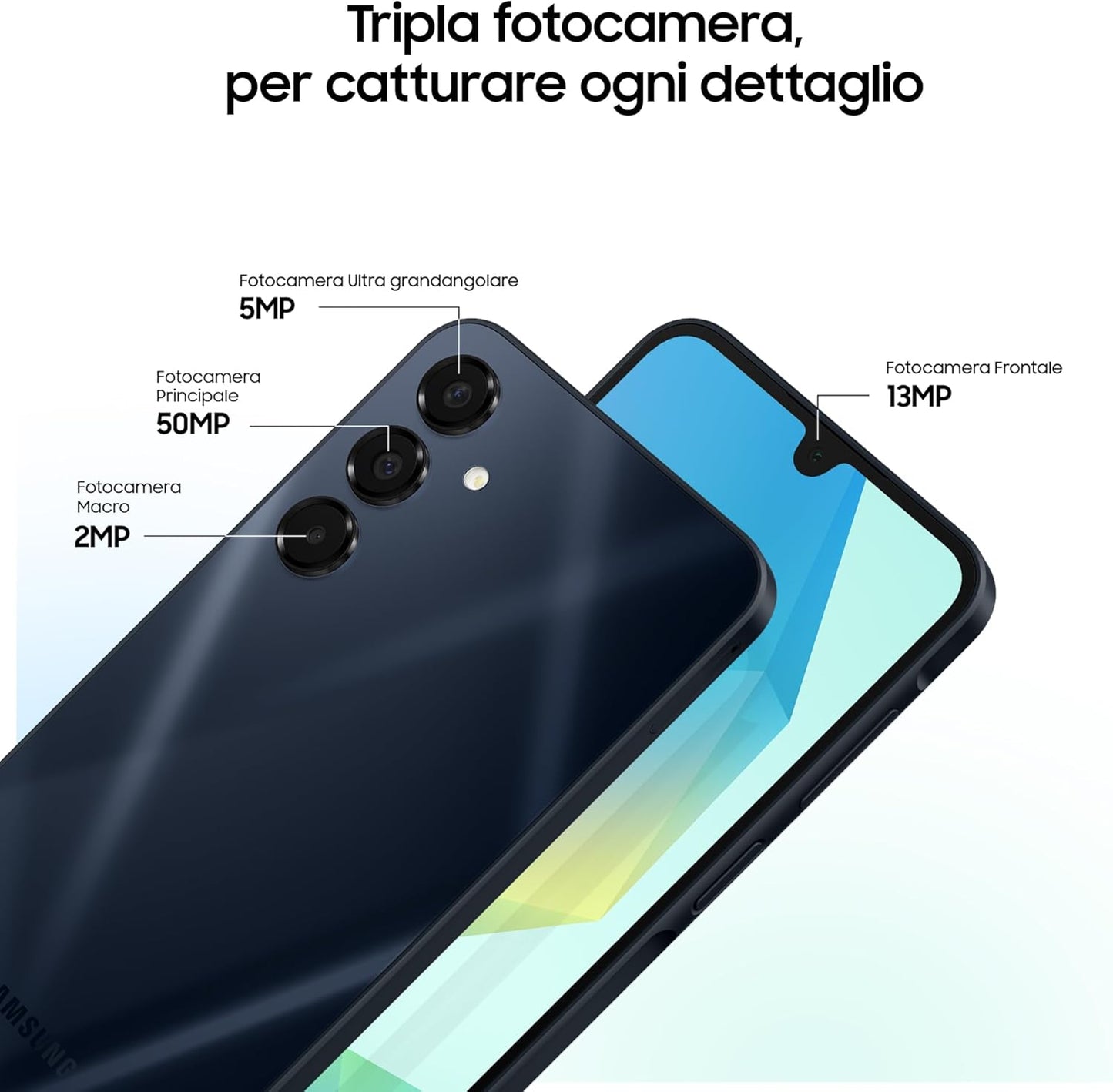 Samsung Galaxy A16 5G, Smartphone Android 14, Display Super AMOLED 6.7" FHD+, 4GB RAM, 128GB, Batteria 5.000 mAh, Resistenza IP54, memoria espandibile fino a 1.5TB, Blue Black