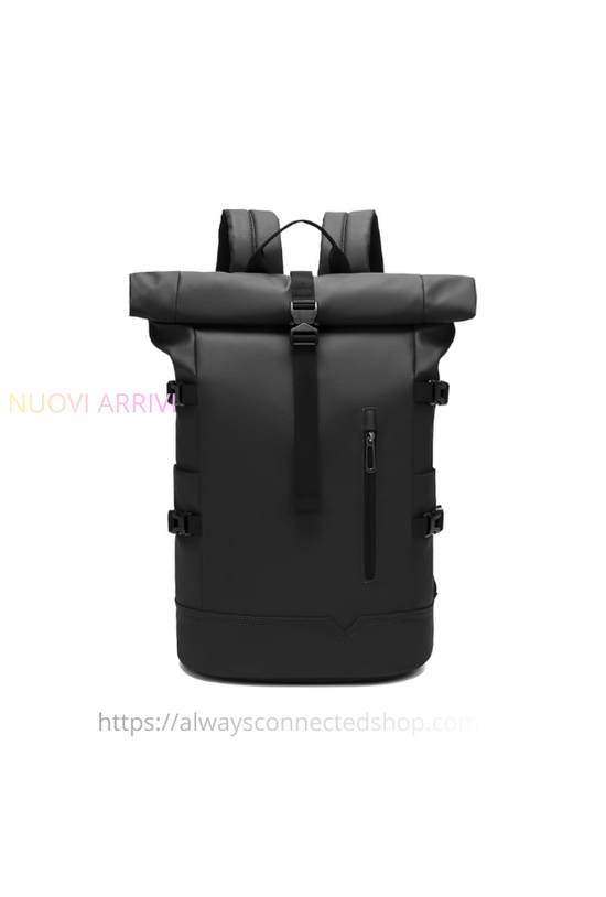 Zaino Impermeabile Uomo Rolltop 15.6 Pollici Porta PC Lavoro Zaino da Viaggio per Viaggio Escursionismo Campeggio Università-Nero